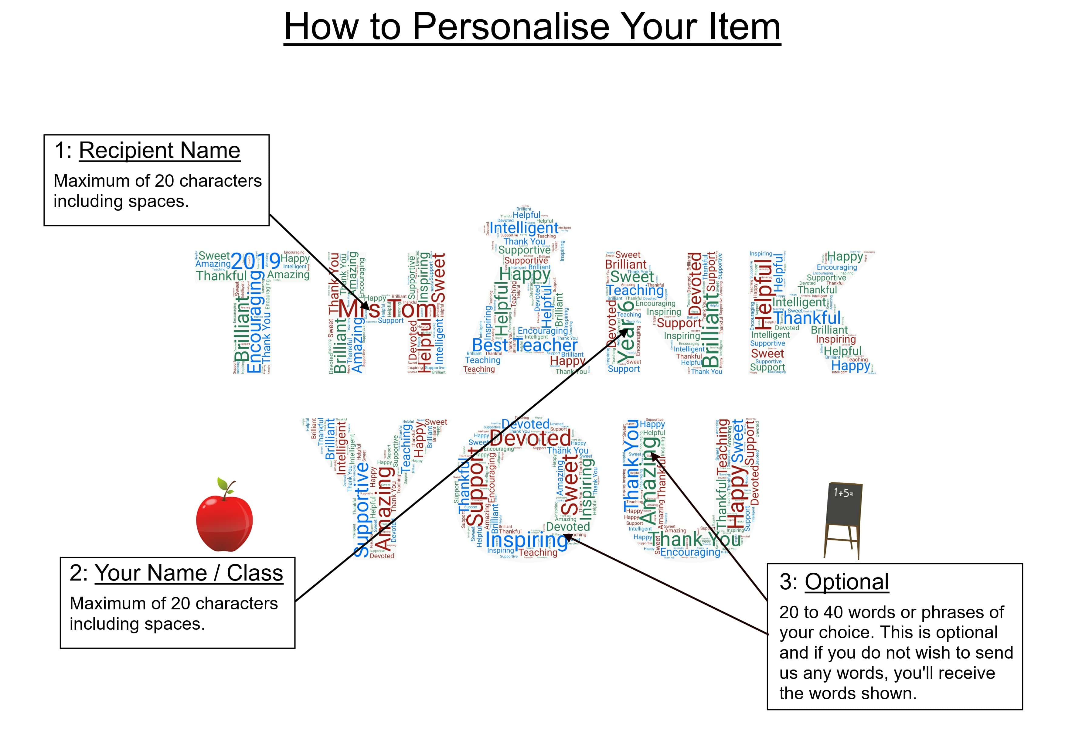 A4 PERSONALISED THANK YOU SCHOOL TEACHER WORD ART PRINT