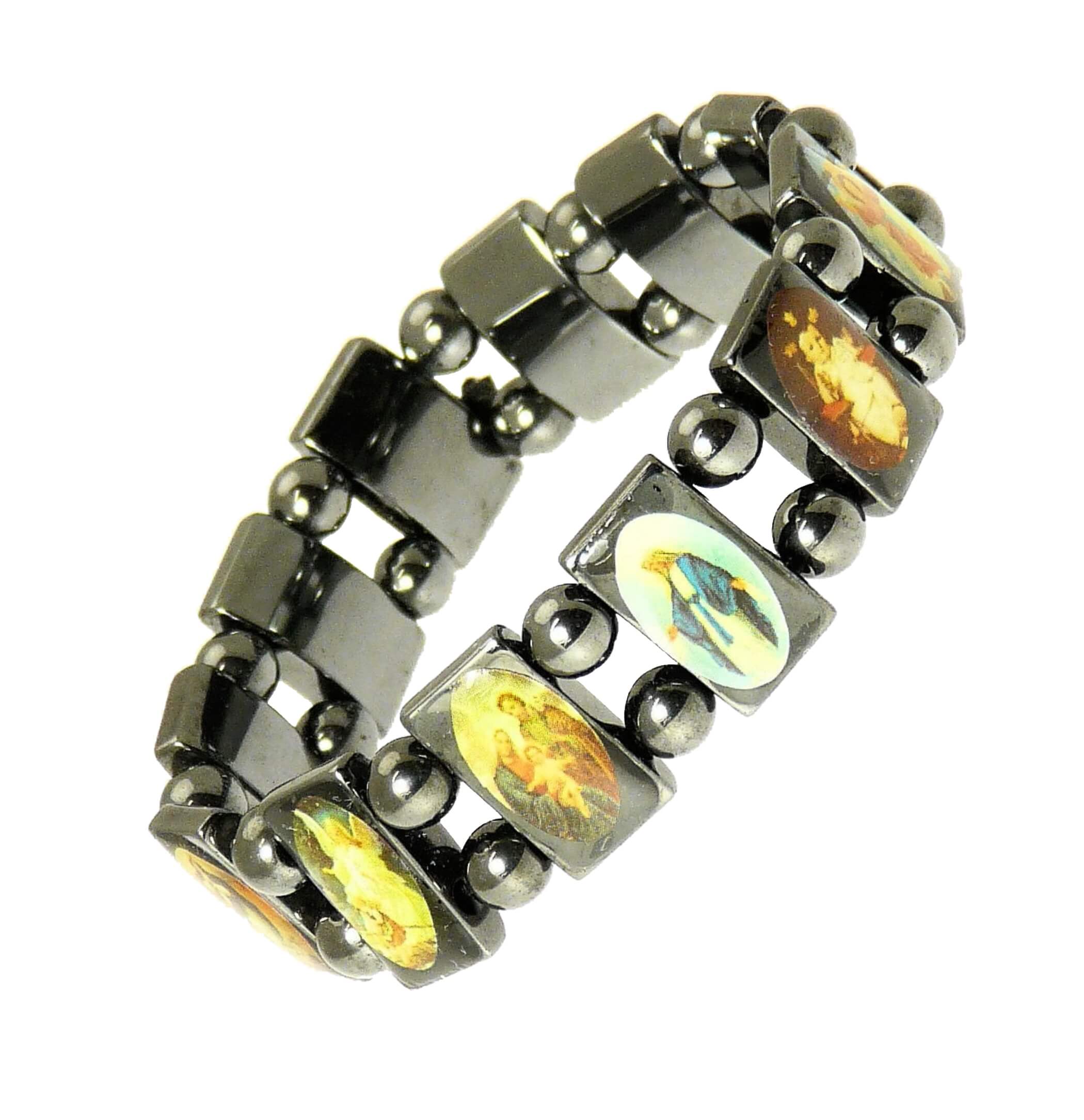 Hematite Elasticated Saints Bracelet Jesus Wristband Religious