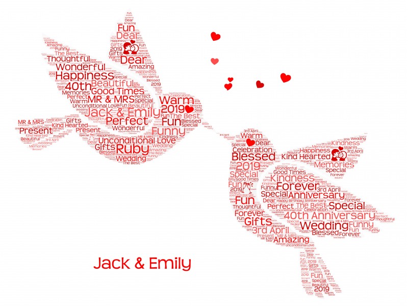 Personalised Bird Word Art Print For Couple Anniversary Gift