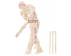 Personalised Word Art Print Cricket Player With Bat & Ball Gift