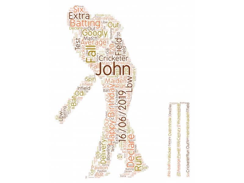 Personalised Word Art Print Cricket Player With Bat & Ball Gift