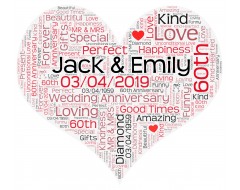 Personalised Word Art Heart Print for Wedding Anniversary Birthday Gift