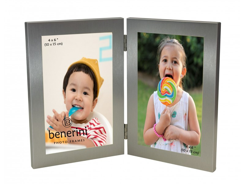 Silver Colour Twin 2 Picture Vertical Double Folding Photo Frame - 123