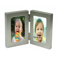 Silver Colour MINIATURE Twin 2 Picture Vertical Double Folding Photo Frame - 125