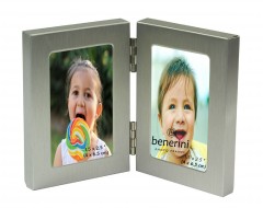 Silver Colour MINIATURE Twin 2 Picture Vertical Double Folding Photo Frame - 125