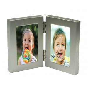 Silver Colour MINIATURE Twin 2 Picture Vertical Double Folding Photo Frame - 125