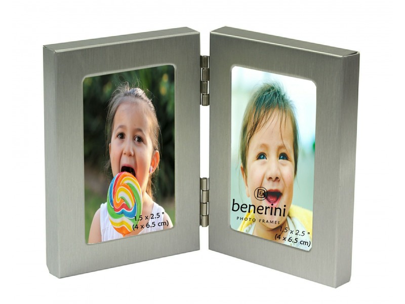 Silver Colour MINIATURE Twin 2 Picture Vertical Double Folding Photo Frame - 125