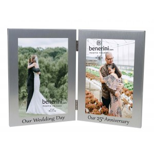 25th Silver Wedding Anniversary Double Photo Frame - 'Our Wedding Day' & 'Our 25th Anniversary' - 4x6 inches 
