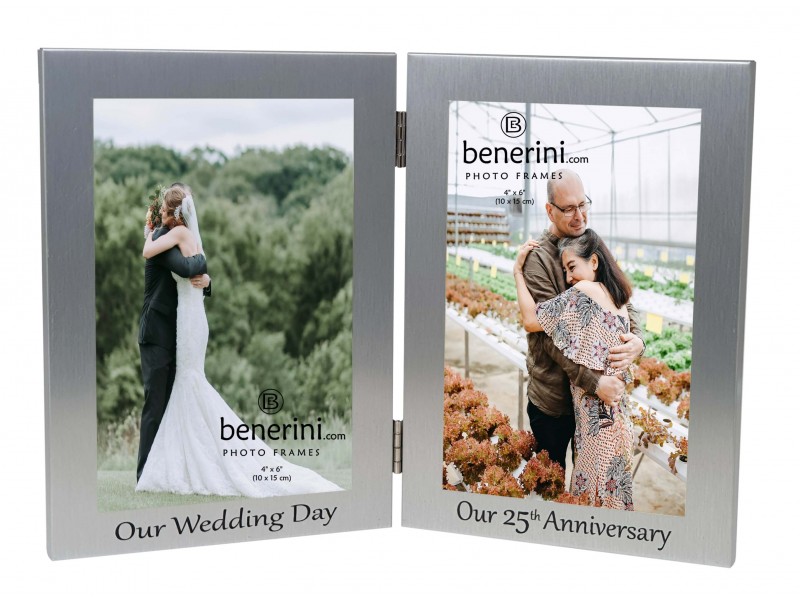 25th Silver Wedding Anniversary Double Photo Frame - 'Our Wedding Day' & 'Our 25th Anniversary' - 4x6 inches 