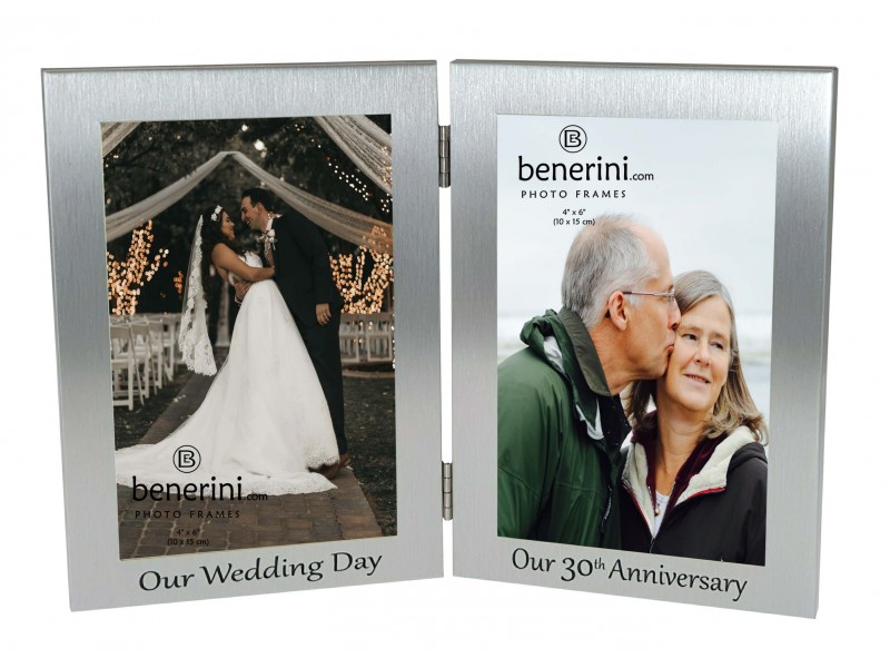 30th Pearl Wedding Anniversary Double Photo Frame - 'Our Wedding Day' & 'Our 30th Anniversary' - 4x6 inches