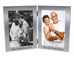 40th Ruby Wedding Anniversary Double Photo Frame - 'Our Wedding Day' & 'Our 40th Anniversary' - 4x6 inches