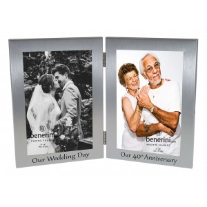 40th Ruby Wedding Anniversary Double Photo Frame - 'Our Wedding Day' & 'Our 40th Anniversary' - 4x6 inches