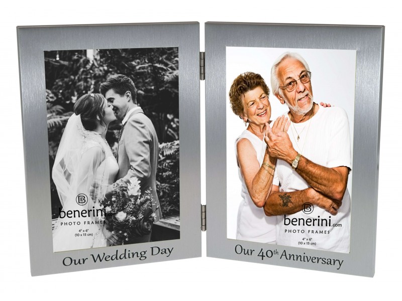 40th Ruby Wedding Anniversary Double Photo Frame - 'Our Wedding Day' & 'Our 40th Anniversary' - 4x6 inches