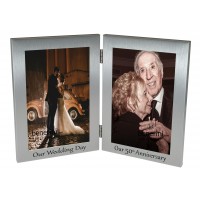 50th Golden Wedding Anniversary Double Photo Frame - 'Our Wedding Day' & 'Our 50th Anniversary' - 4x6 inches