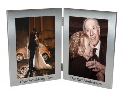 50th Golden Wedding Anniversary Double Photo Frame - 'Our Wedding Day' & 'Our 50th Anniversary' - 4x6 inches