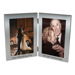 50th Golden Wedding Anniversary Double Photo Frame - 'Our Wedding Day' & 'Our 50th Anniversary' - 4x6 inches