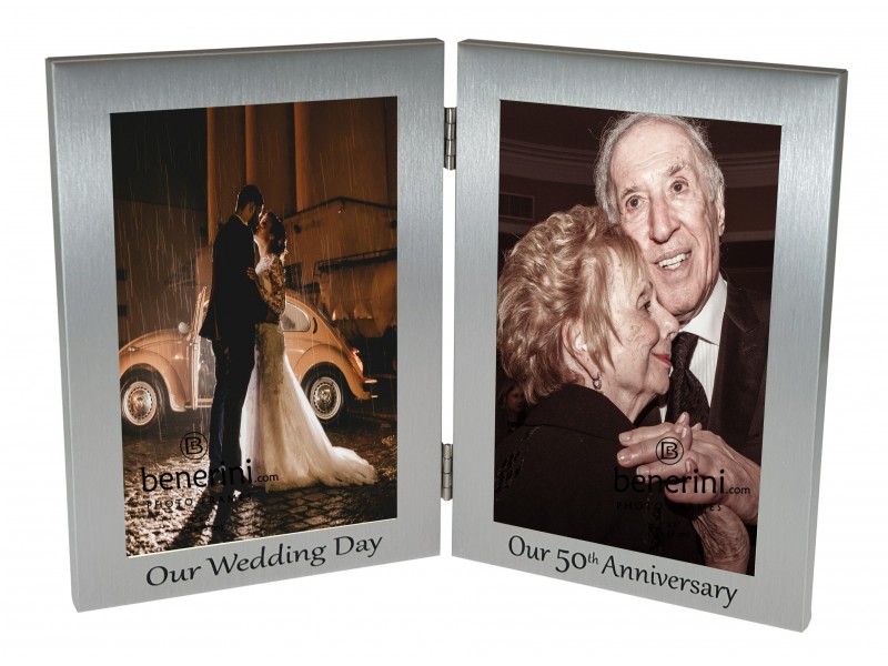 50th Golden Wedding Anniversary Double Photo Frame - 'Our Wedding Day' & 'Our 50th Anniversary' - 4x6 inches