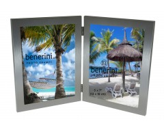 2 Picture 5 x 7 inches Brushed Aluminium Silver Colour Vertical Double Folding Photo Frame Gift 