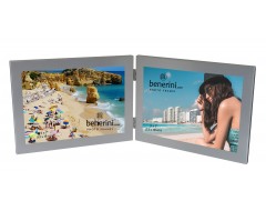 2 Picture - 7 x 5 inches Brushed Aluminium Silver Colour Horizontal Double Folding Photo Frame Gift - Takes 2 Photos of 7 x 5 inches (18 x 13 cm) - Landscape Style