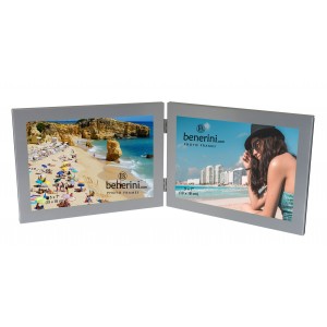 2 Picture - 7 x 5 inches Brushed Aluminium Silver Colour Horizontal Double Folding Photo Frame Gift - Takes 2 Photos of 7 x 5 inches (18 x 13 cm) - Landscape Style