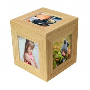 Natural Oak Wooden 5 Picture Photo Cube / Keepsake Box - 5 Pictures of 3 x 3 inches