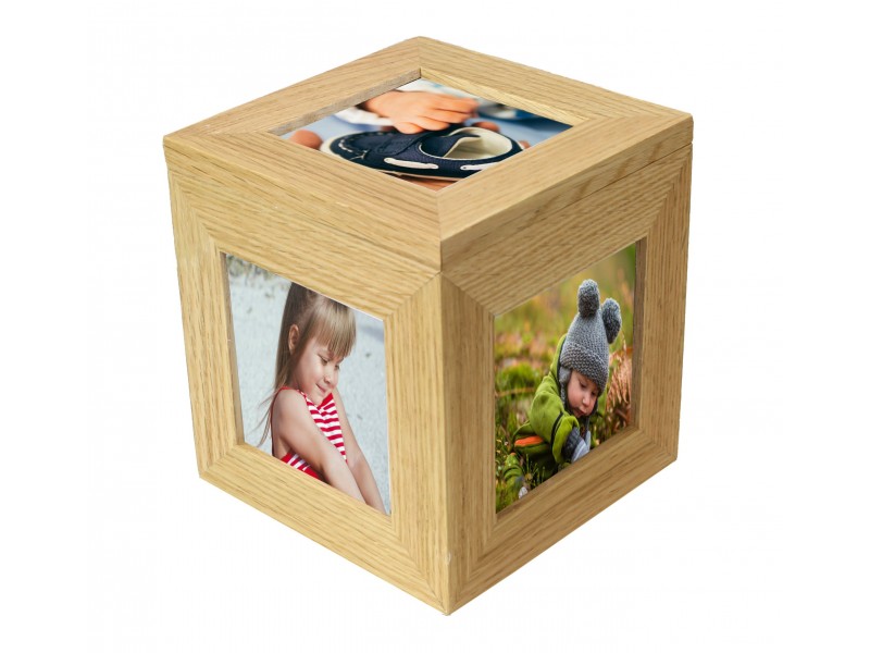 Natural Oak Wooden 5 Picture Photo Cube / Keepsake Box - 5 Pictures of 3 x 3 inches