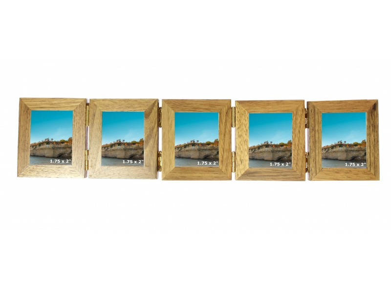 Wooden Oak 5 Picture Concertina Multi Aperture Mini Photo Frame  - 1.75 x 2 inches ( 4.5 x 5.5 cm)