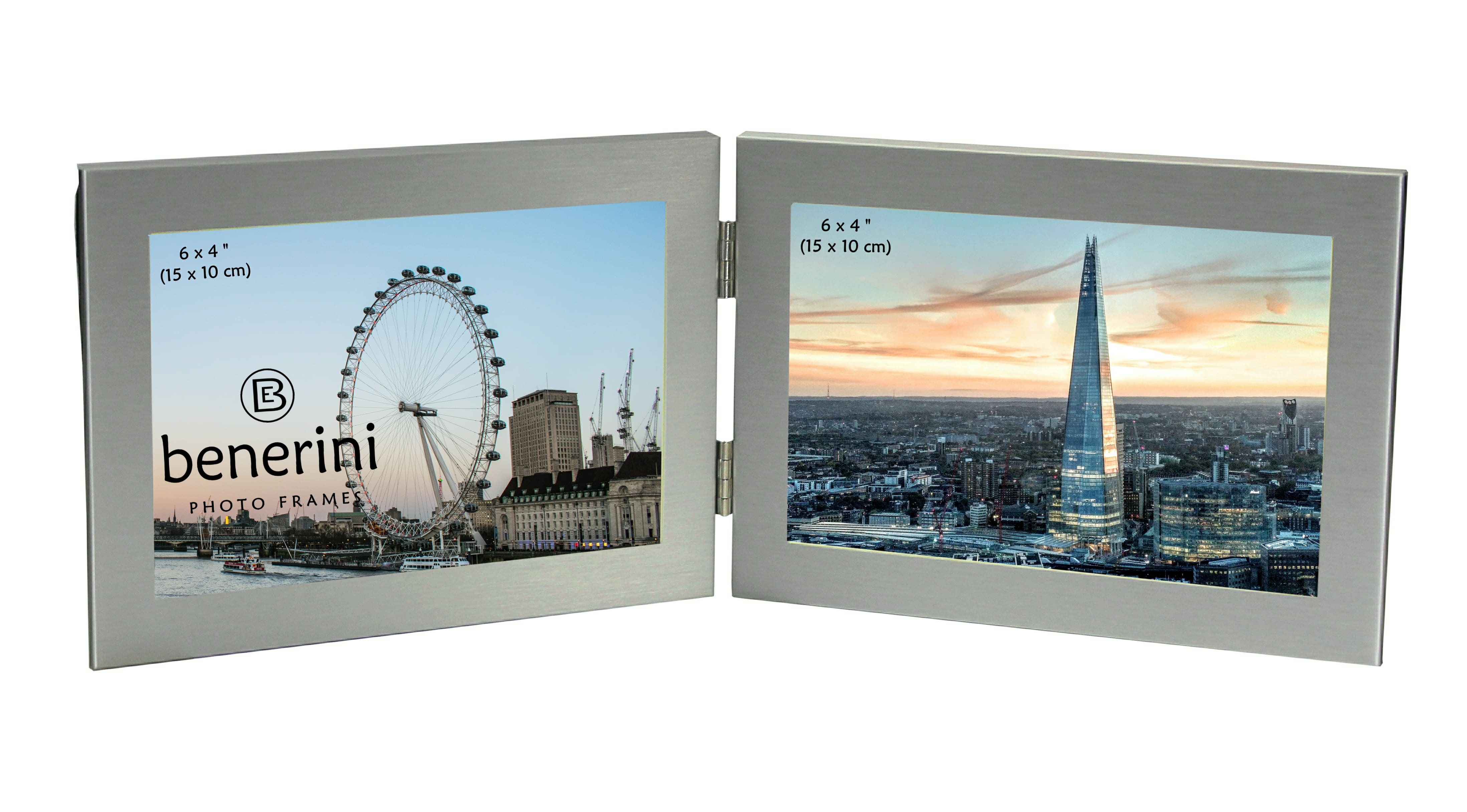 Double Photo Frame 6 x 4 Hold 2 Picture Silver Twin Landscape Folding